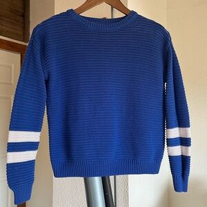 Vintage Blue Knit Sweater with White Stripes
